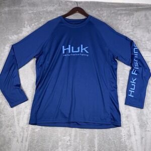 Huk Fishing Shirt Mens XL Blue Performance Fishing Long Sleeve Beach Surf Coast